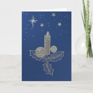 Cartão De Festividades Personalize Holly twig, candle, ornaments, stars