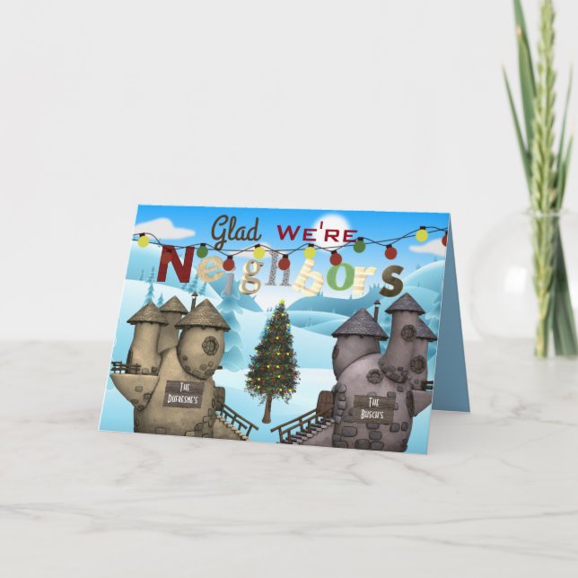 Cartão De Festividades Personalize Homes "Glad We're Neighbors" Holiday (Frente)