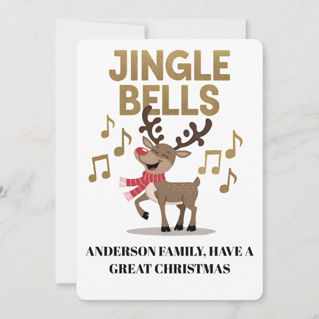 Cartão De Festividades Personalize Jingle Bells Singing Reindeer (Frente)