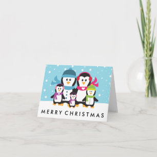 Cartão De Festividades Personalize Um Feriado De Natal Da Família Pinguim