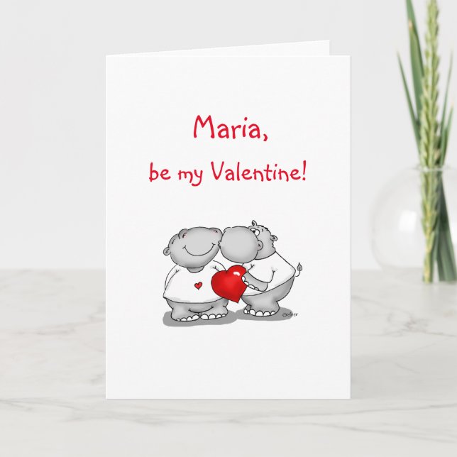 Cartão De Festividades Personalize with name - Hippo Kiss Valentine's Day (Frente)