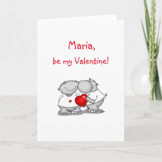 Cartão De Festividades Personalize with name - Hippo Kiss Valentine's Day