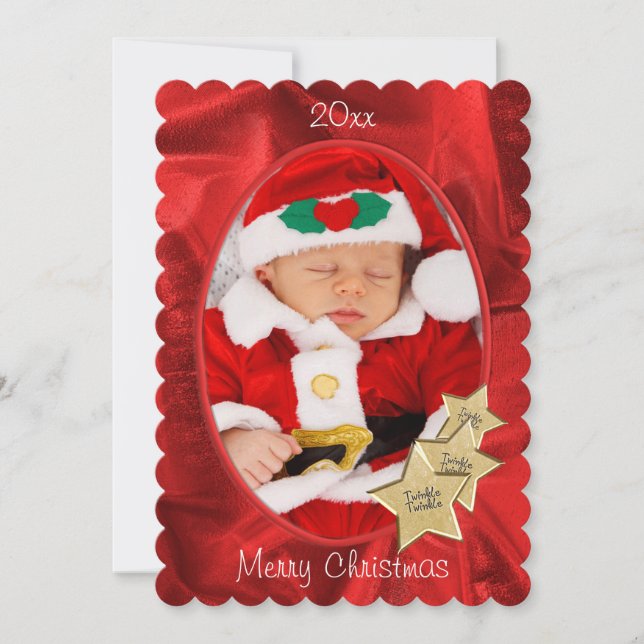 Cartão De Festividades Personalize Your Photo:  Red Christmas Oval Frame (Frente)