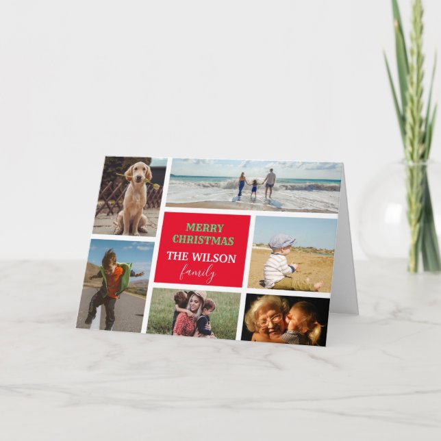 Cartão De Festividades Personalized 6 Photo Family Collage Christmas (Frente)