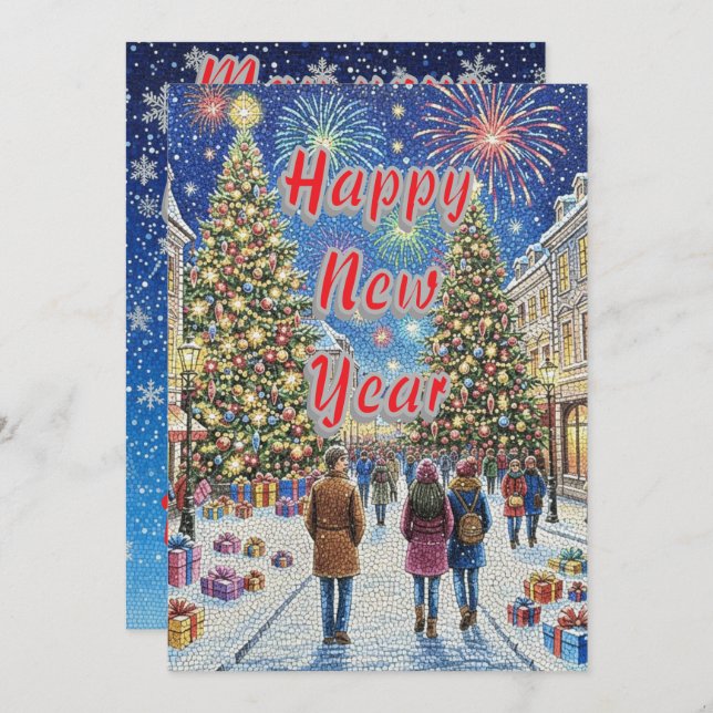Cartão De Festividades Personalized Artistic Mosaic New Year Holiday Card (Frente/Verso)