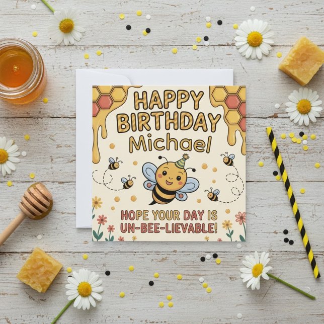 Cartão De Festividades Personalized Bee Birthday Card - Honeycomb Theme (Criador carregado)