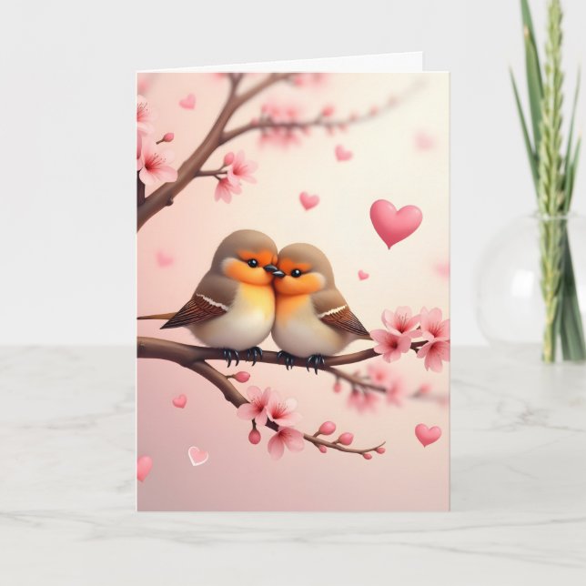 Cartão De Festividades Personalized Bird Couple Valentine  (Frente)