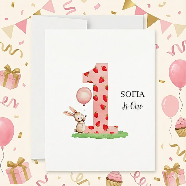 Cartão De Festividades Personalized Bunny 1st Birthday Cards for Girl (Criador carregado)