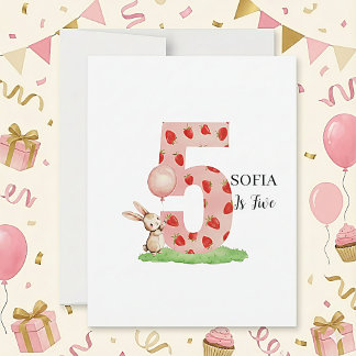 Cartão De Festividades Personalized Bunny 5th Birthday Card for Girls