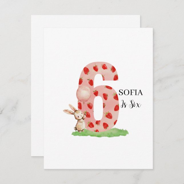 Cartão De Festividades Personalized Bunny 6th Birthday Card for Girls (Frente/Verso)