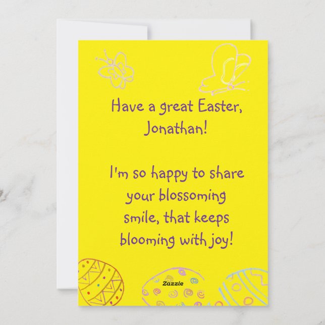 Cartão De Festividades Personalized Children's Easter Greeting Card  (Verso)