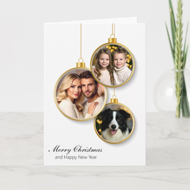 Cartão De Festividades Personalized Christmas Card with Hanging Ornaments (Frente)