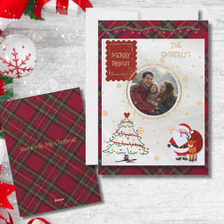Cartão De Festividades Personalized Christmas Photo Santa and Tree