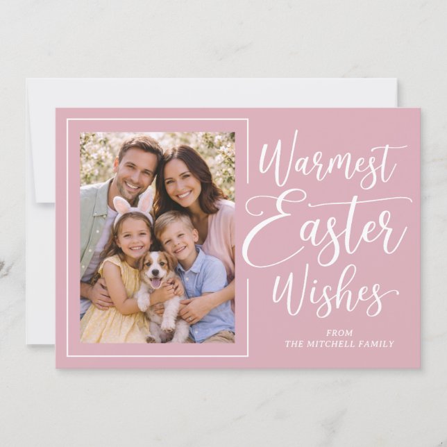Cartão De Festividades Personalized Family Photo Happy Easter Blush Pink (Frente)