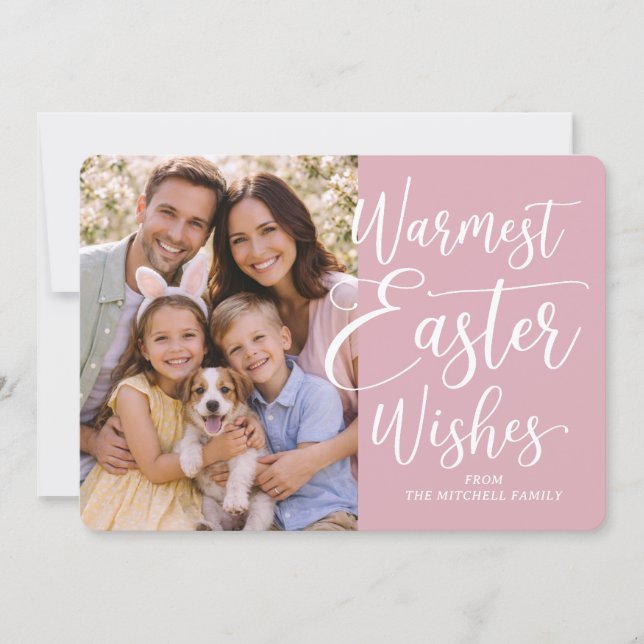 Cartão De Festividades Personalized Family Photo Happy Easter Blush Pink (Frente)