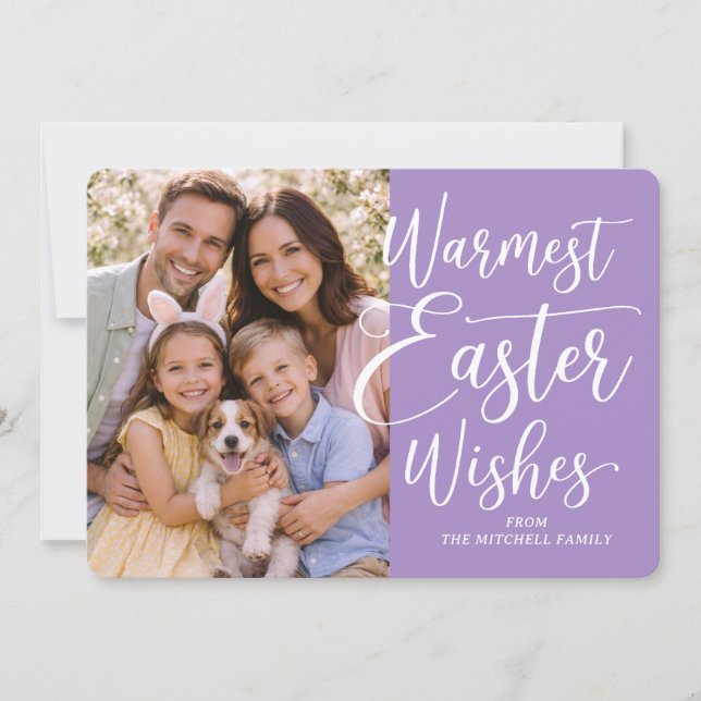 Cartão De Festividades Personalized Family Photo Happy Easter On Purple (Frente)