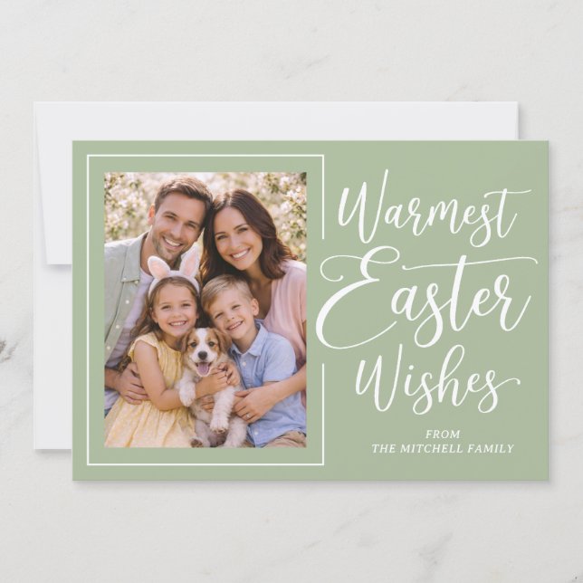 Cartão De Festividades Personalized Family Photo Happy Easter Sage Green (Frente)