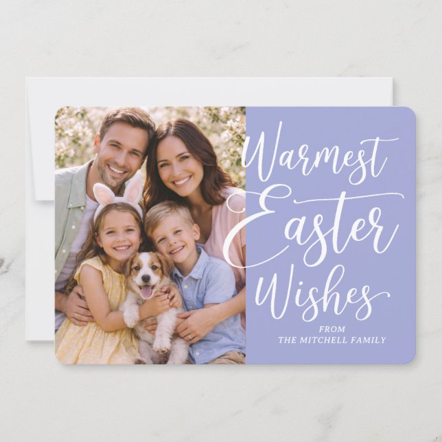Cartão De Festividades Personalized Family Photo Happy Easter Violet Blue (Frente)