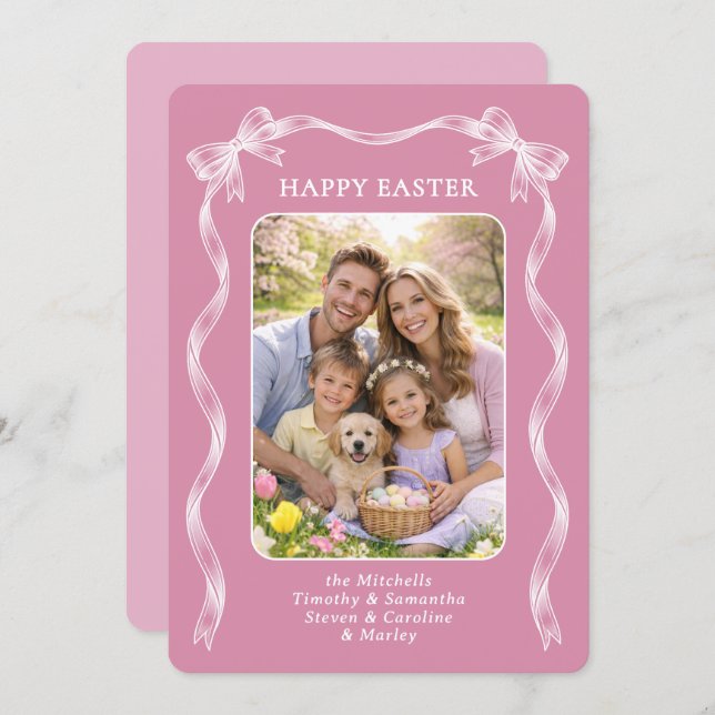 Cartão De Festividades Personalized Family Photo On Mauve Pink Easter (Frente/Verso)