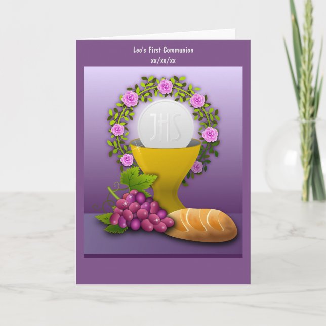 Cartão De Festividades Personalized First Communion Holy Eucharist Photo (Frente)