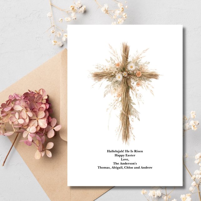 Cartão De Festividades Personalized Floral Watercolor Easter Cross  (Watercolor Florals Easter Cross Religious Christian Card. Personalize with your message)
