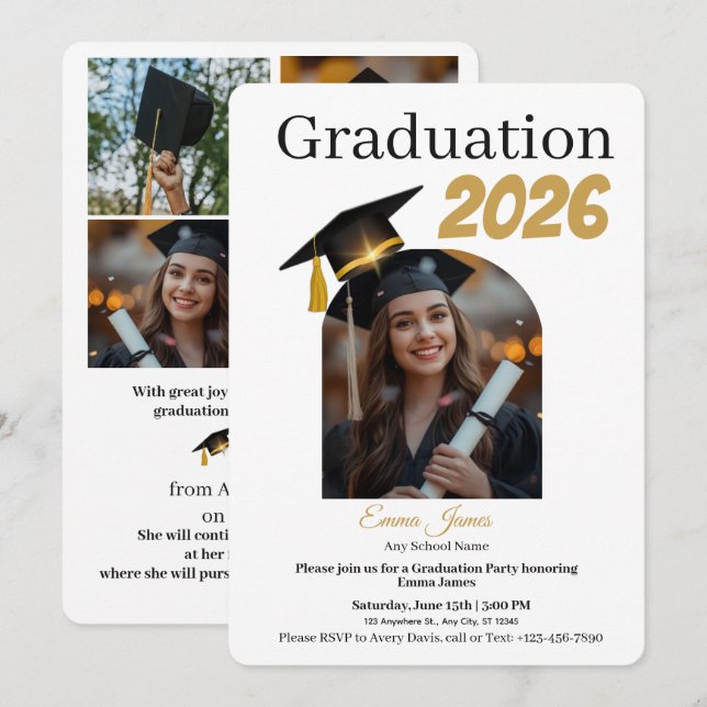 Cartão De Festividades Personalized Graduation Party Photo Invitation Car (Frente/Verso)