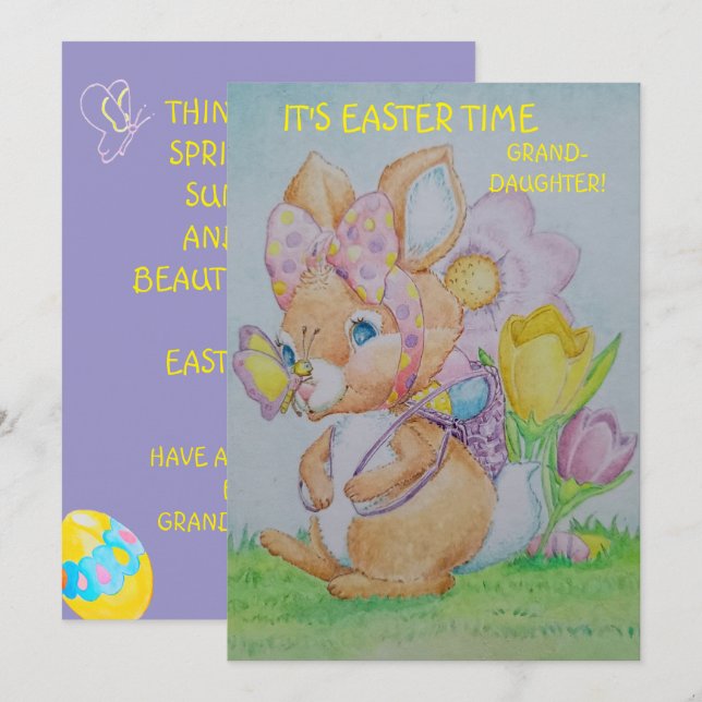 Cartão De Festividades Personalized Granddaughter's Easter Greeting Card  (Frente/Verso)