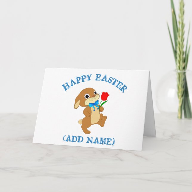 Cartão De Festividades Personalized Happy Easter Bunny with Rose  Card (Frente)