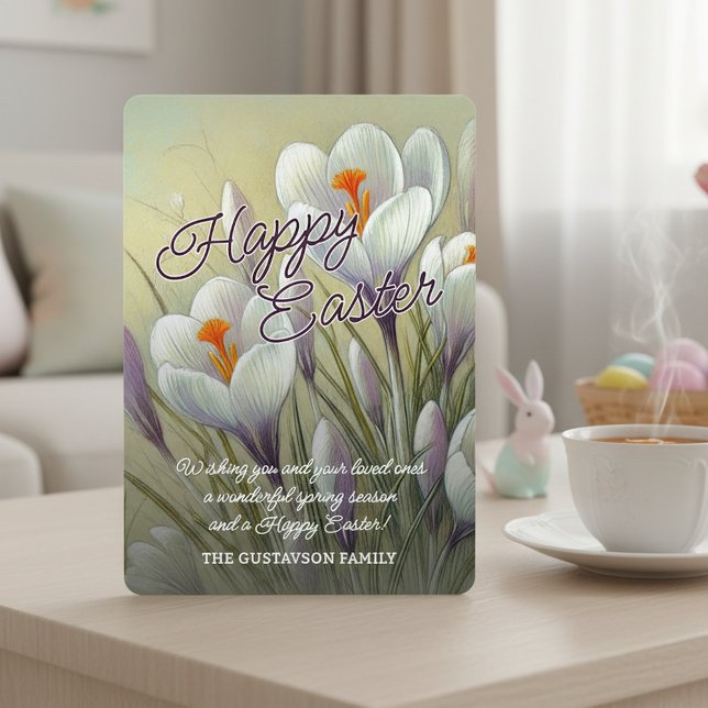 Cartão De Festividades Personalized Happy Easter Crocus Floral Card (Criador carregado)