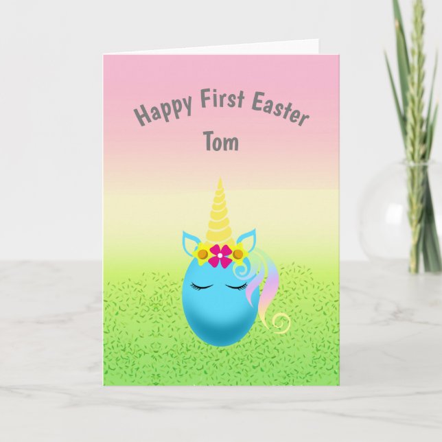 Cartão De Festividades Personalized Happy First Easter Baby Boy Card (Frente)