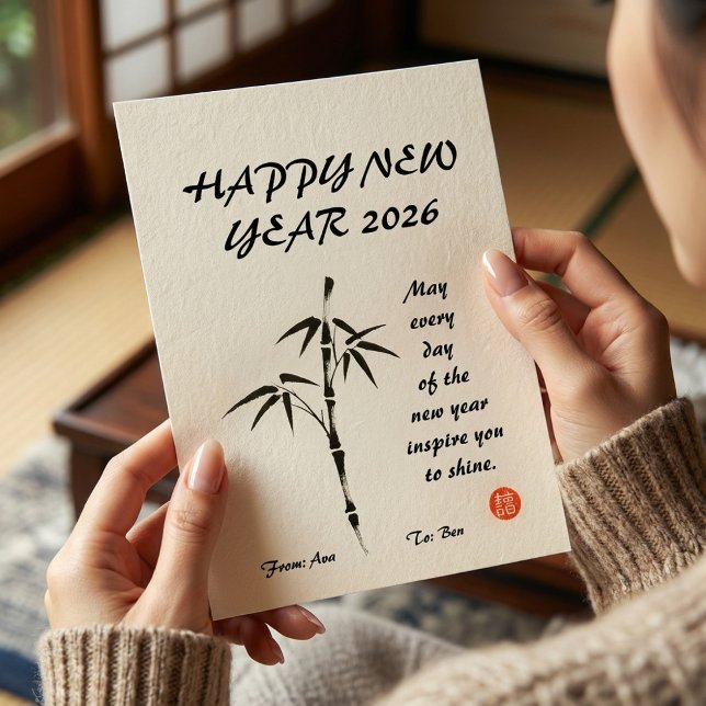 Cartão De Festividades Personalized Japanese Ink Brush Wabi-Sabi Greeting (Criador carregado)