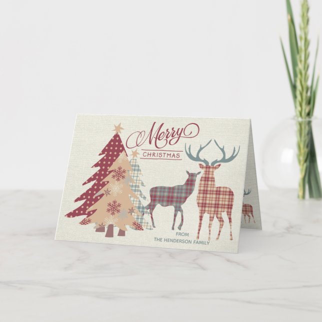 Cartão De Festividades Personalized Merry Christmas Country Plaids Card (Frente)