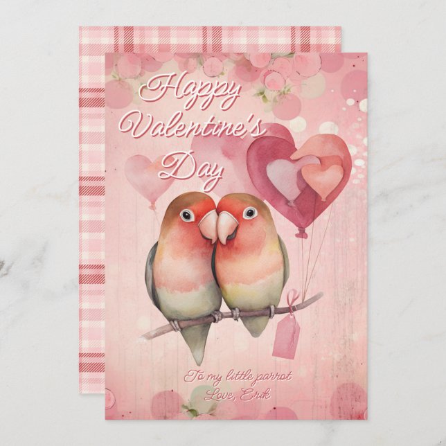 Cartão De Festividades Personalized Message Parrot Animal Valentines Day (Frente/Verso)
