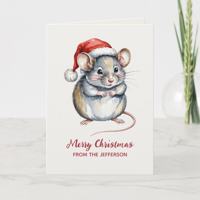 Cartão De Festividades Personalized Mouse with Santa Hat Christmas        (Frente)