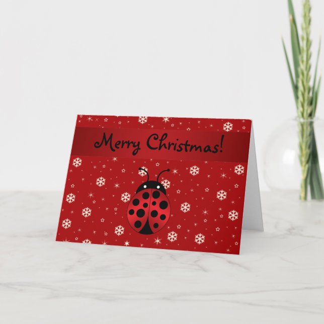 Cartão De Festividades Personalized name ladybug red snowflakes (Frente)