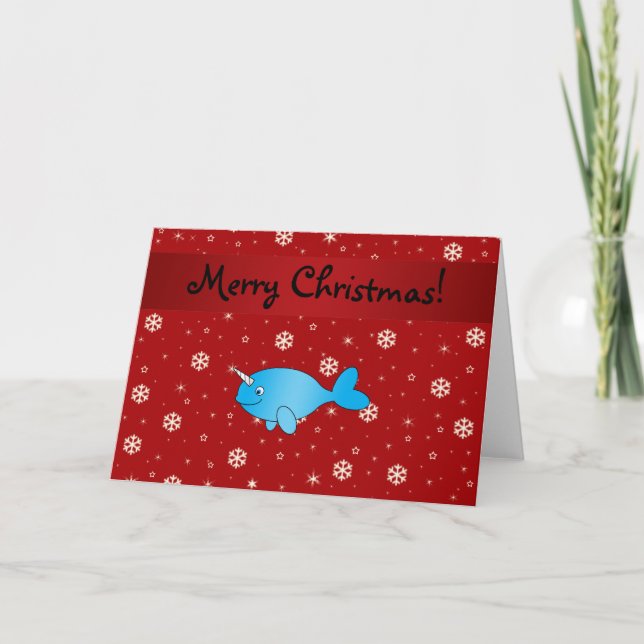 Cartão De Festividades Personalized name narwhal red snowflakes (Frente)