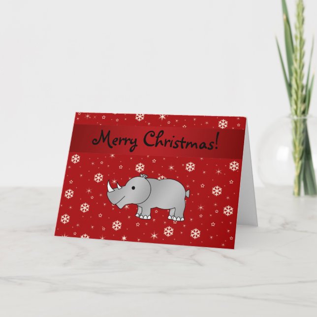 Cartão De Festividades Personalized name rhino red snowflakes (Frente)