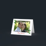 Cartão De Festividades Personalized Photo Christmas Cards<br><div class="desc">These classic and festive red and white holiday cards feature red and green holly,  a photo and the text "Merry Christmas". Great for sending holiday wishes to family and friends.</div>