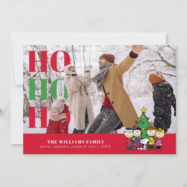 Cartão De Festividades Personalized Photo Holiday Gang Around the Tree (Frente)