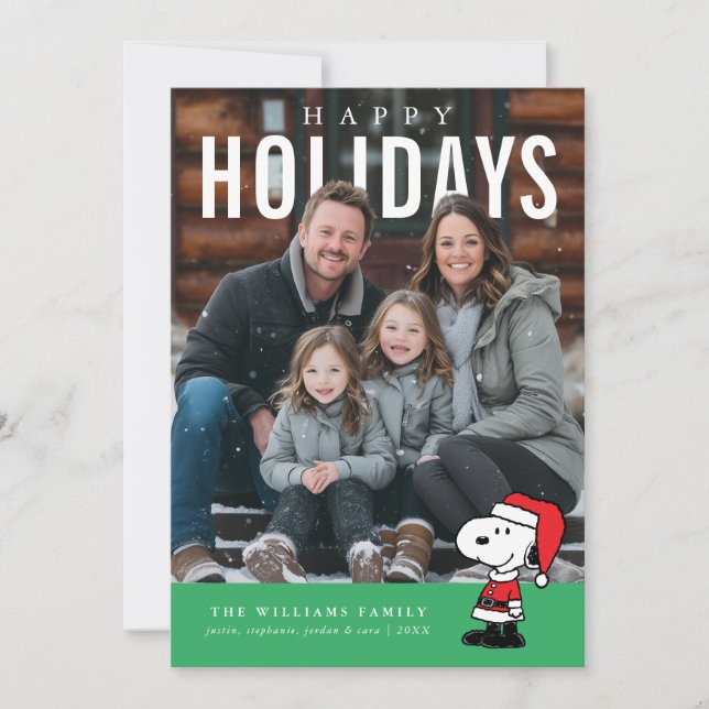 Cartão De Festividades Personalized Photo Holiday Snoopy Doghouse (Frente)