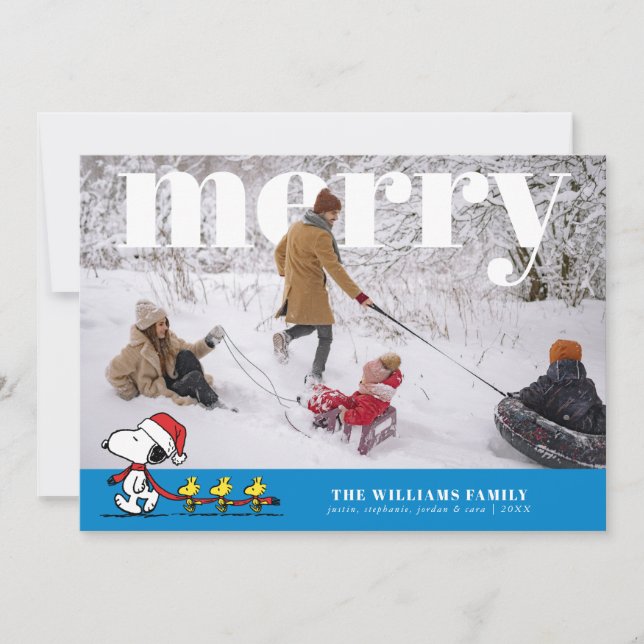 Cartão De Festividades Personalized Photo Holiday Snoopy & Friends (Frente)