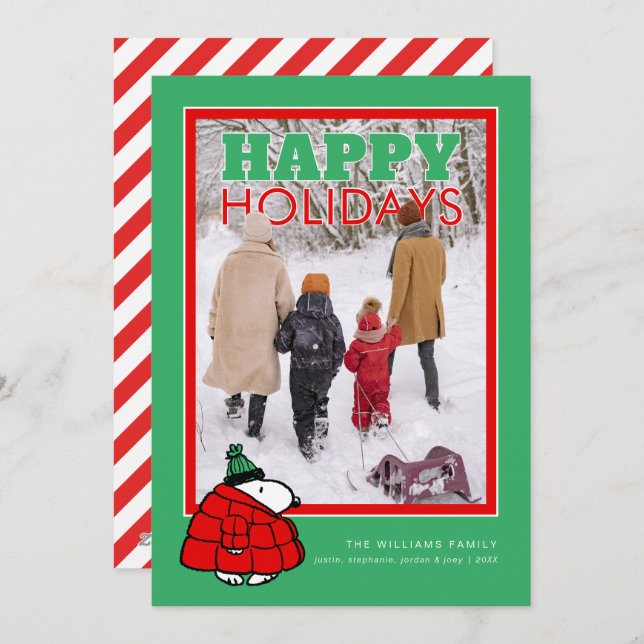 Cartão De Festividades Personalized Photo Holiday Snoopy Puffer Jacket (Frente/Verso)