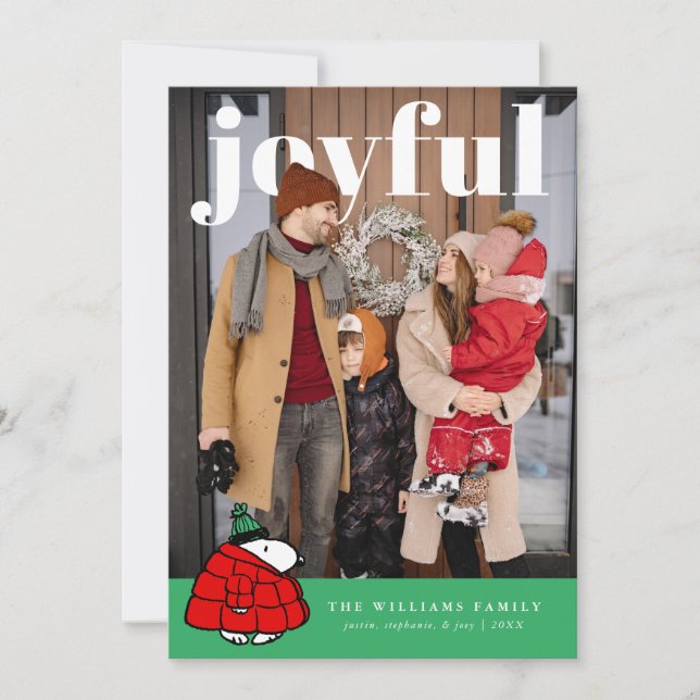 Cartão De Festividades Personalized Photo Holiday Snoopy Puffer Jacket (Frente)