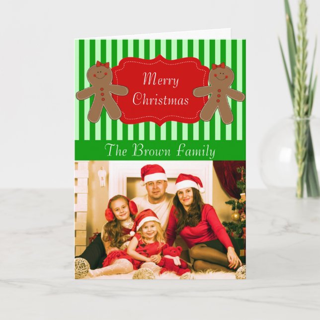 Cartão De Festividades Personalized Photo Name Gingerbread Christmas Card (Frente)