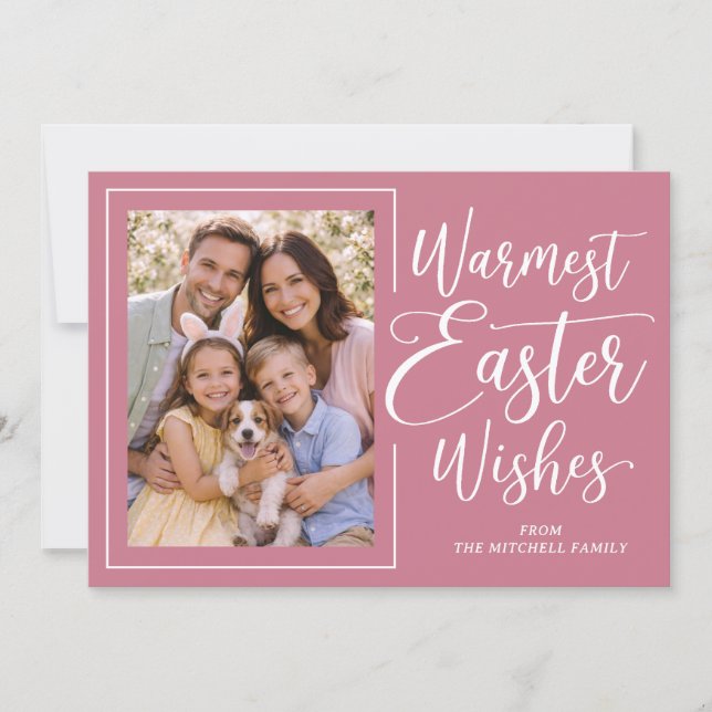 Cartão De Festividades Personalized Photo Pink On Mauve Happy Easter (Frente)