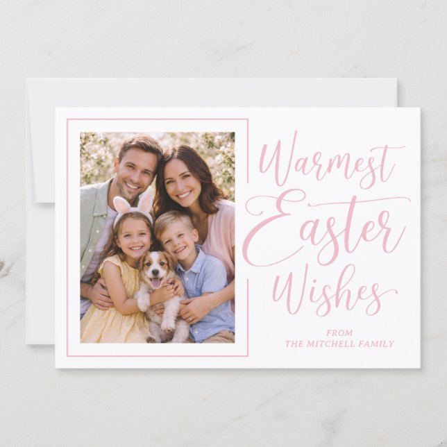 Cartão De Festividades Personalized Photo Soft Pink On White Happy Easter (Frente)