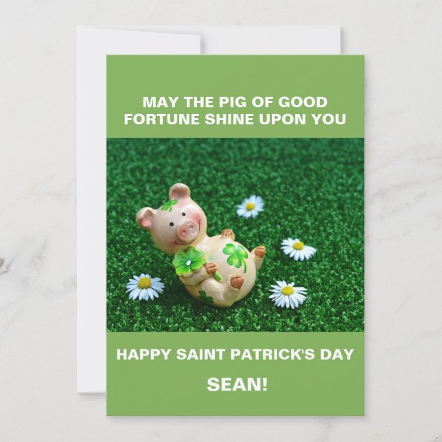 CARTÃO DE FESTIVIDADES PERSONALIZED PIG OF FORTUNE ST. PATRICK'S DAY (Frente)