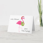 Cartão De Festividades Personalized Pink Flamingo Santa Christmas Card<br><div class="desc">Use this cute Christmas card when sending warm weather greetings from Palm Springs or wherever! Customize with your city and other details. Graphics by JW Illustrations at MyGrafico  http://www.mygrafico.com/illustrations-cliparts/sun-tan-santa/prod_7369.html</div>