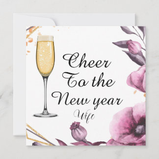 Cartão De Festividades Personalized pink floral champagne glass typograph