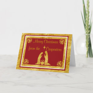 Cartão De Festividades Personalized Red & Gold Nativity Christmas Card